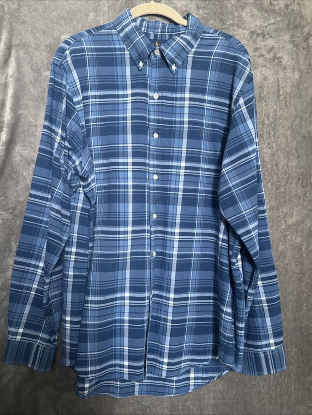 Ralph Lauren Men's Indigo Oxford Plaid Button Down Shirt Blue XL